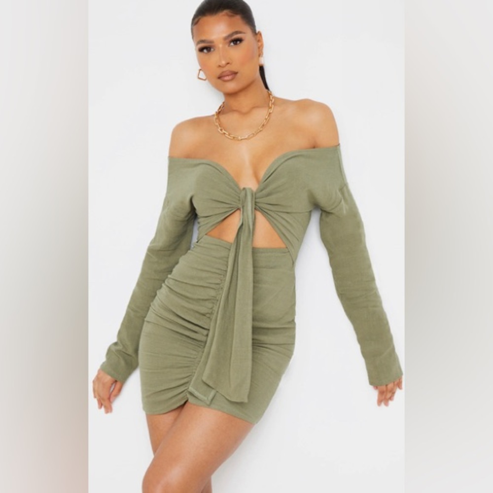 Khaki Linen Tie Dress